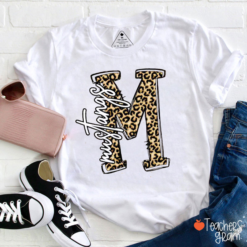 Personalized Mascot Leopard Initial School Spirit Teacher T-Shirt