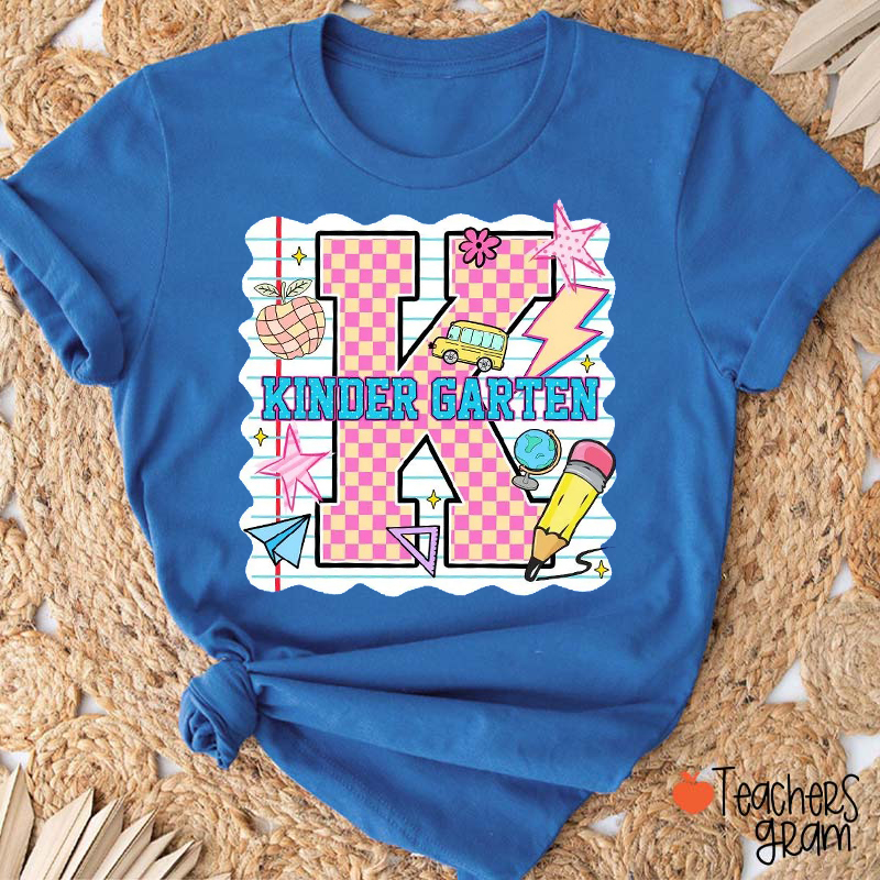 Personalized Pink Plaid And Notebook Style Teacher T-Shirt