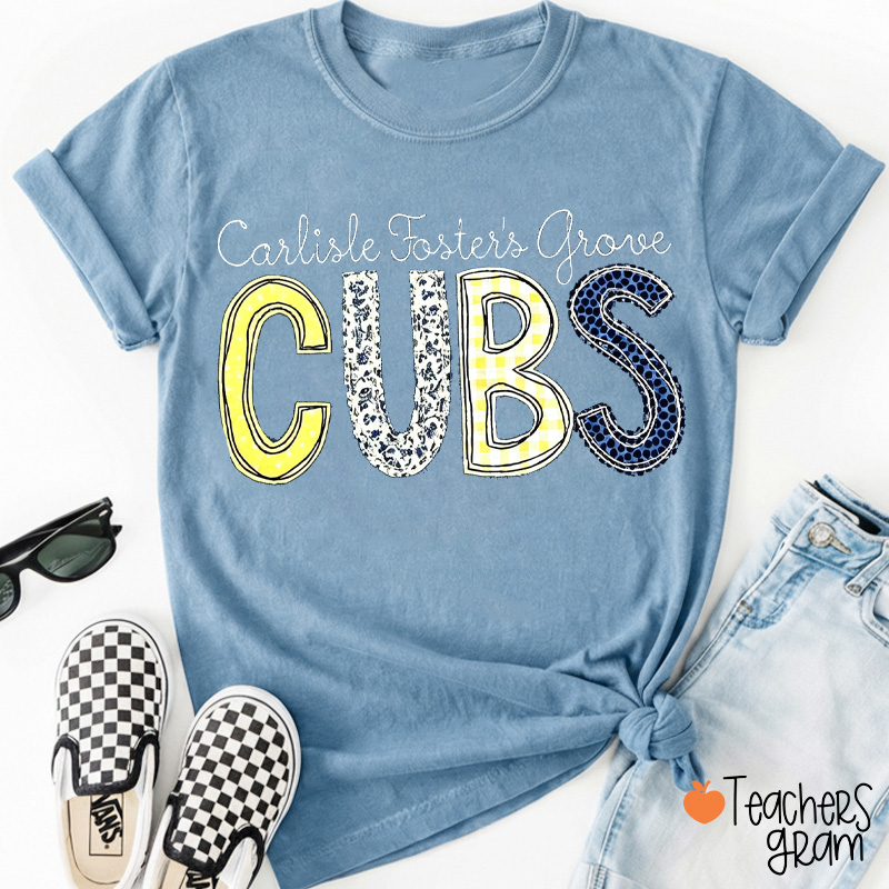 Personalized Mascot Mixed Pattern Varsity Letter Teacher T-Shirt