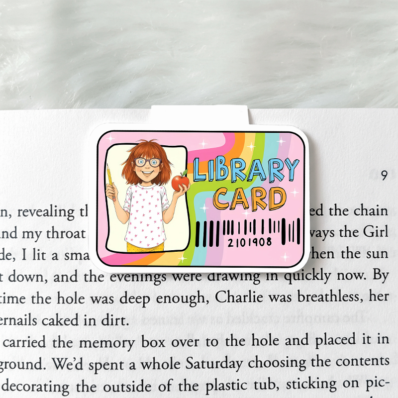 Cute Little Girl Library Card Teacher Magnetic Bookmark