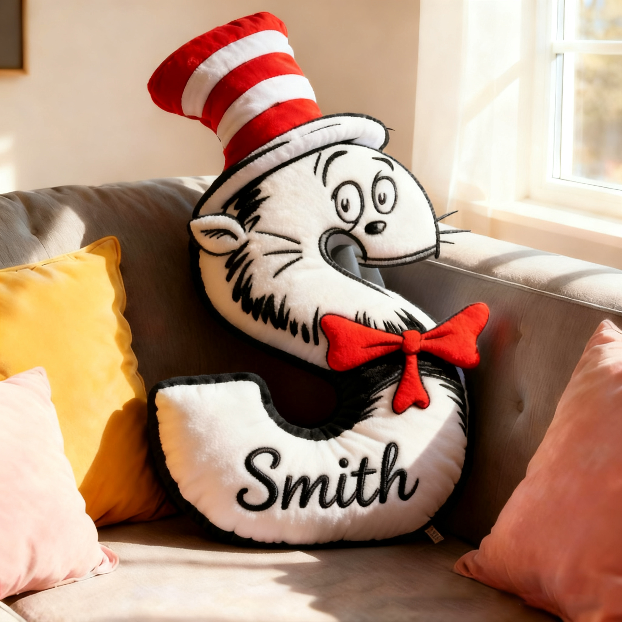 Personalized Name Cute Cat With Hat Teacher Cushion