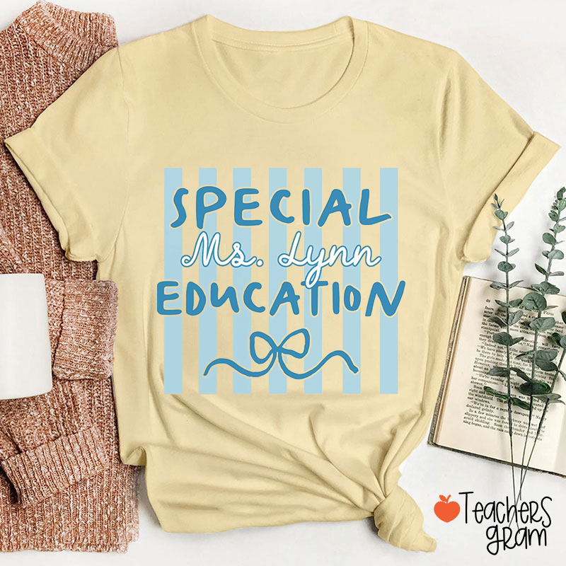 Personalized Name Stripes And Bow Special Education Teacher T-Shirt