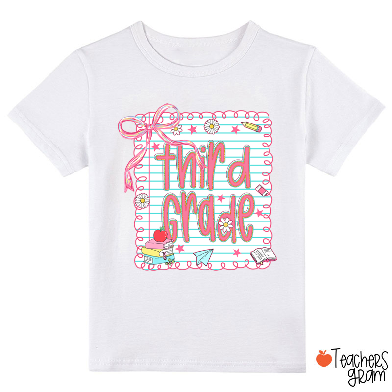 Personalized Grade Pink Bow Notebook Class T-Shirt
