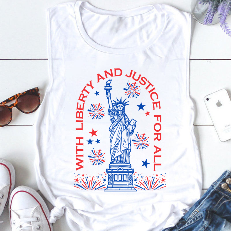 With Liberty And Justice For All Teacher Tank Top