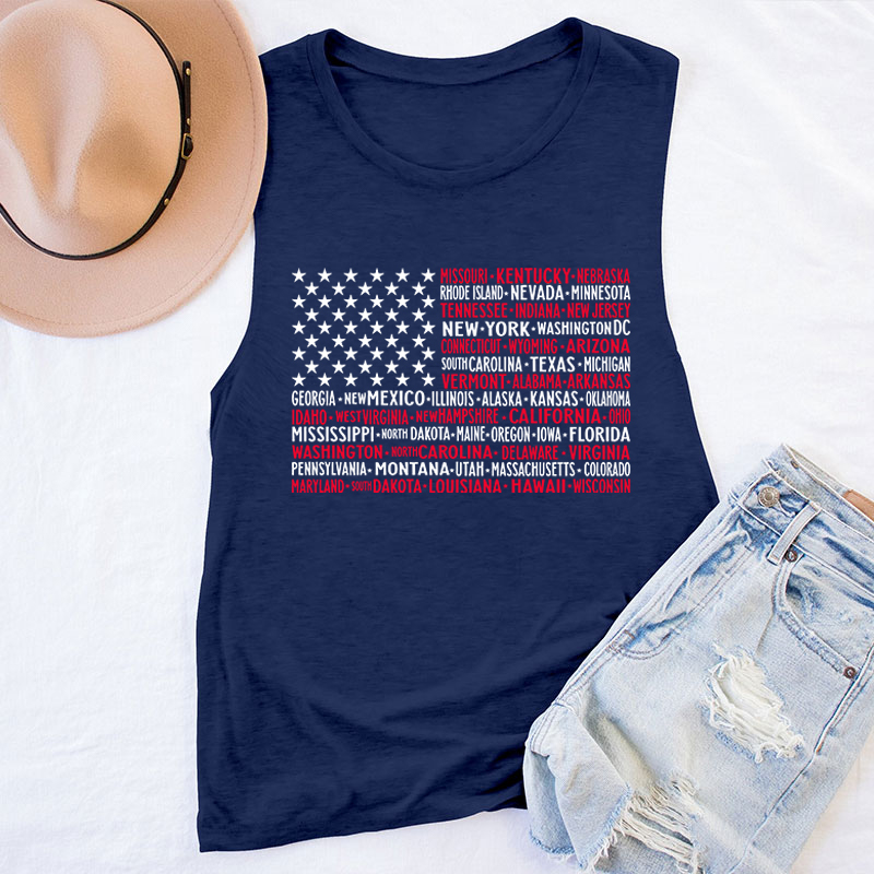Vintage American Flag 4th Of July Teacher Tank Top