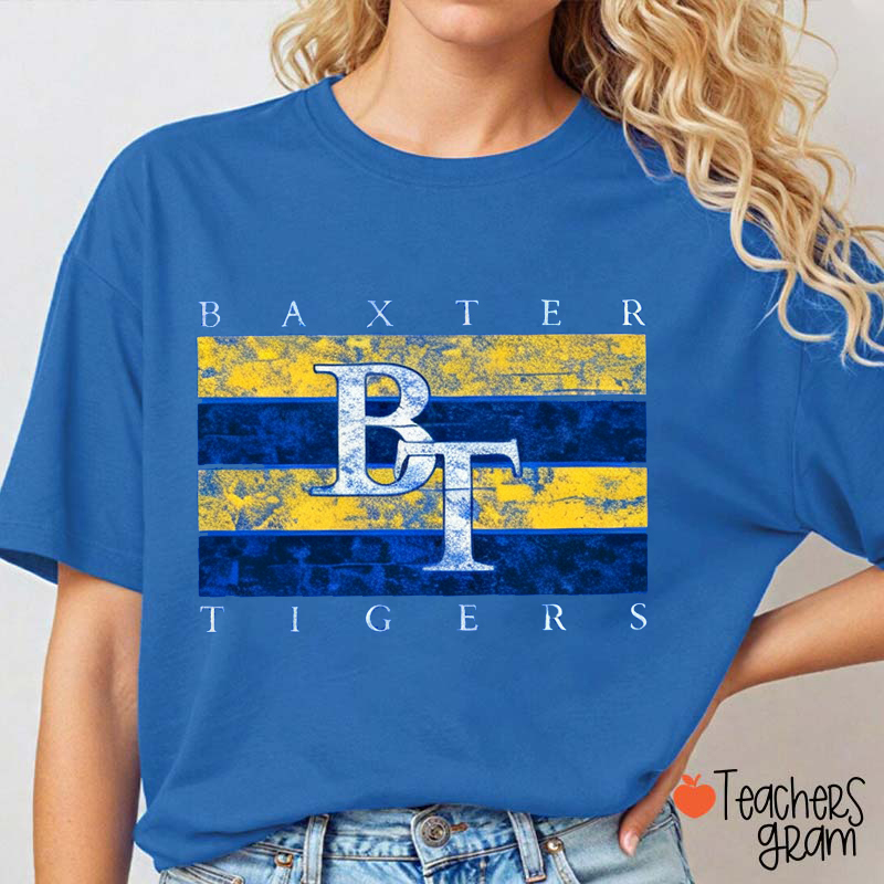Personalized Mascot Distressed Striped Monogram Teacher T-Shirt