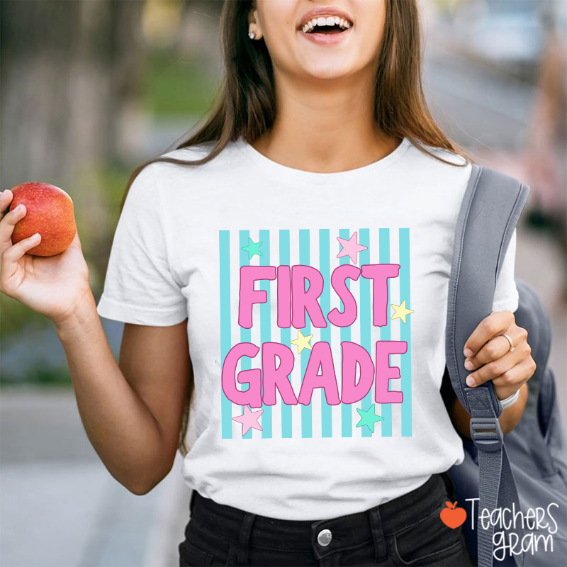 Personalized Grade Preppy Stripes Appreciation Teacher T-Shirt