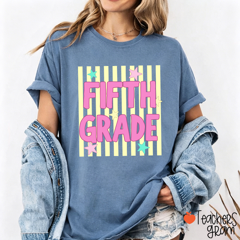 Personalized Grade Preppy Stripes Appreciation Teacher T-Shirt