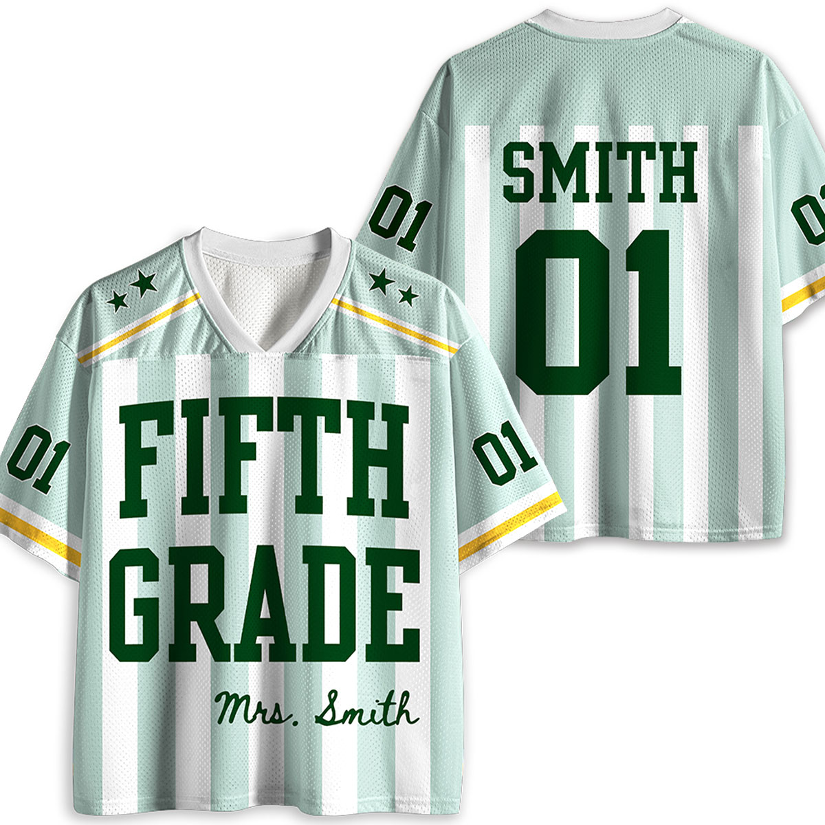 Personalized Grade And Name Preppy Stripes Stars Teacher Mesh Jersey