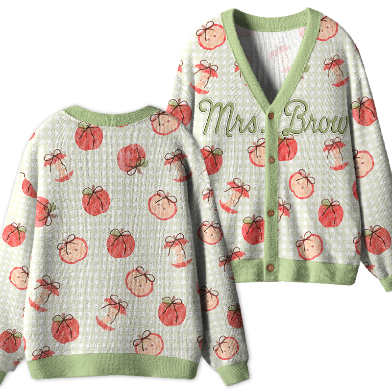 Personalized Name Apple Gingham Teacher Ugly Cardigan Sweaters