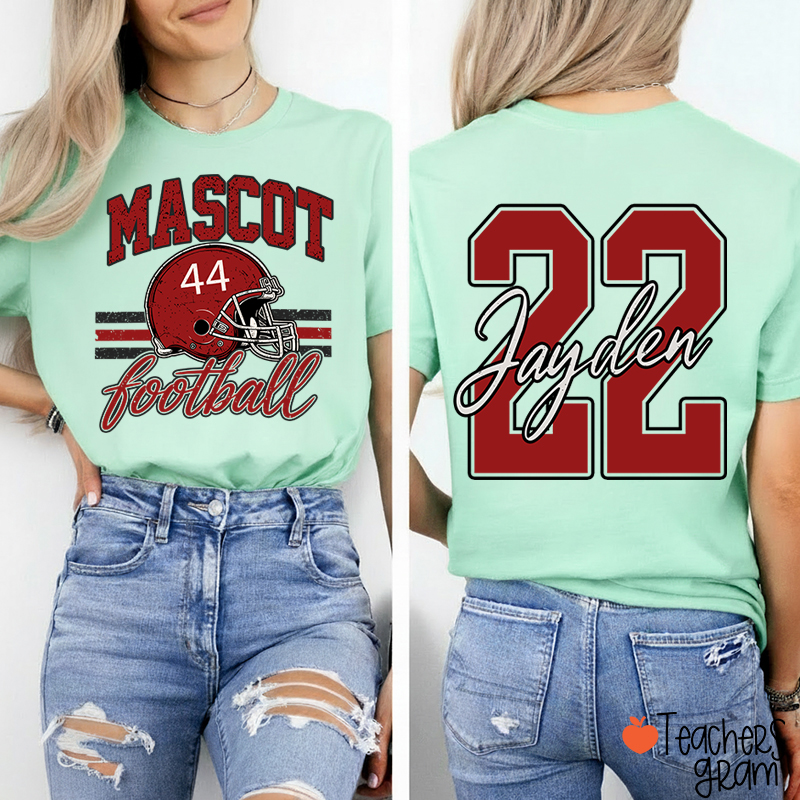 Personalized Mascot Football Game Day Teacher Two Sided T-Shirt