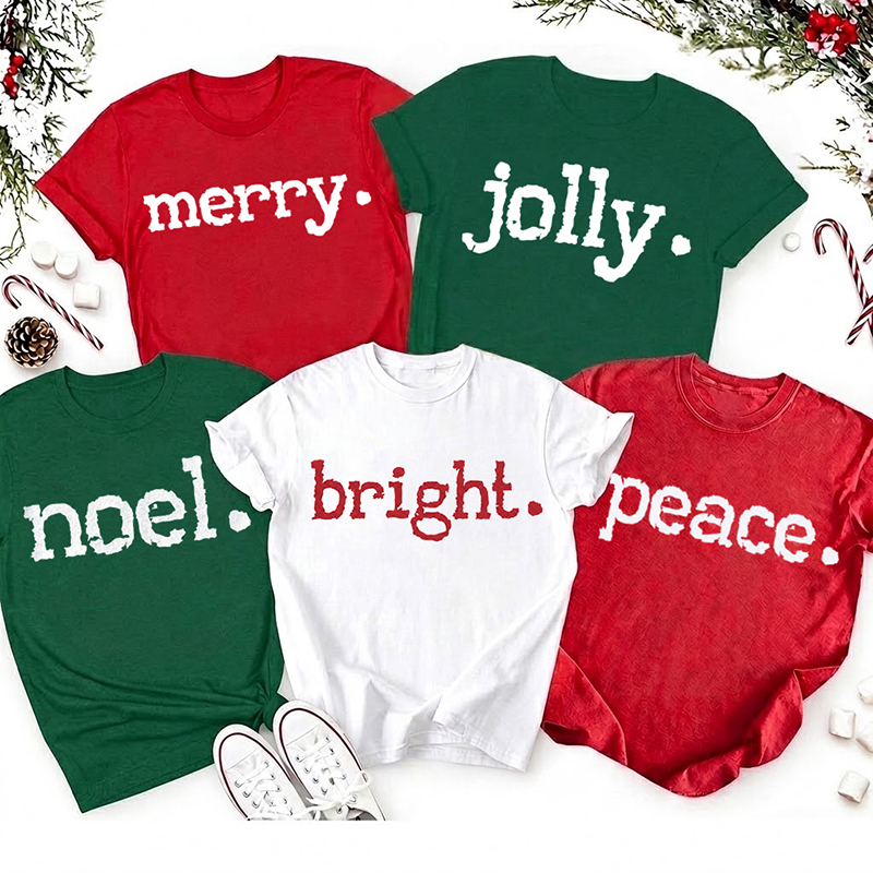 Personalized Merry Jolly Bright Noel Peace Teacher T-Shirt