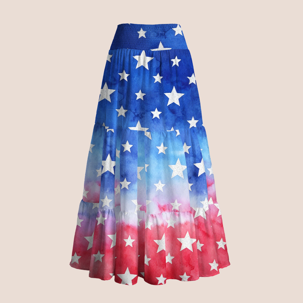 4th of July Watercolor Ombre Star Teacher Tiered Skirt