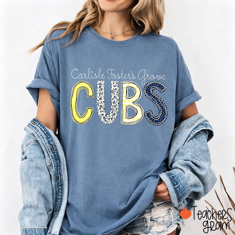 Personalized Mascot Mixed Pattern Varsity Letter Teacher T-Shirt