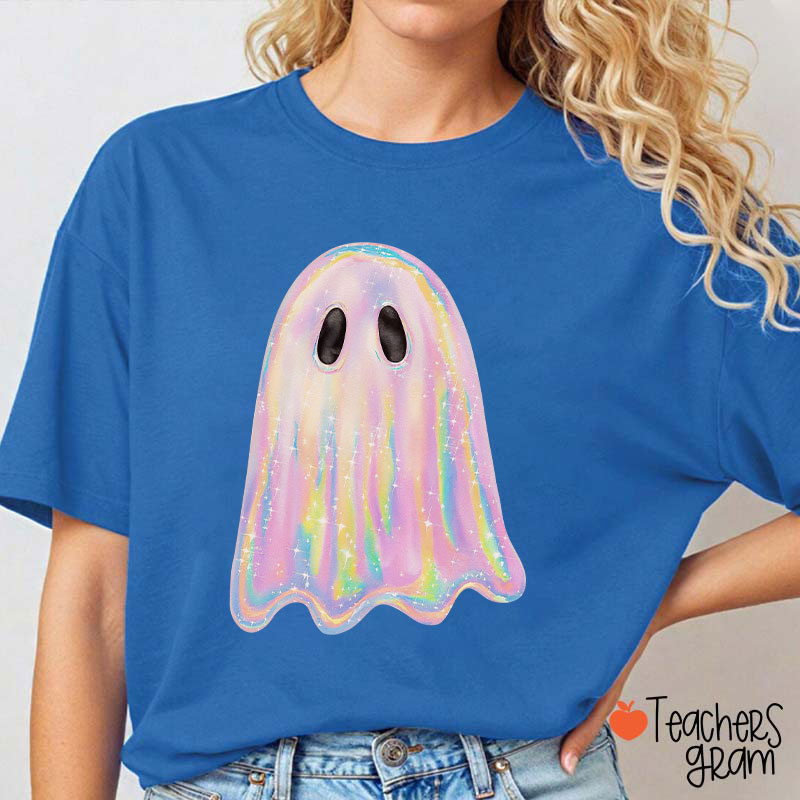 Halloween Shiny Ghost Teacher T-Shirt
