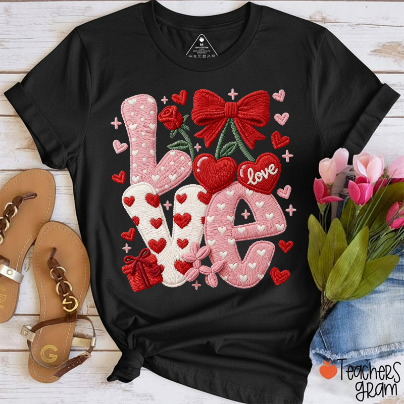 Faux Yarn Love And Rose Teacher T-Shirt