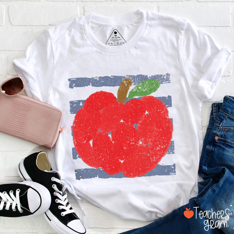 Vintage Hand Drawn Red Apple Teacher T-Shirt