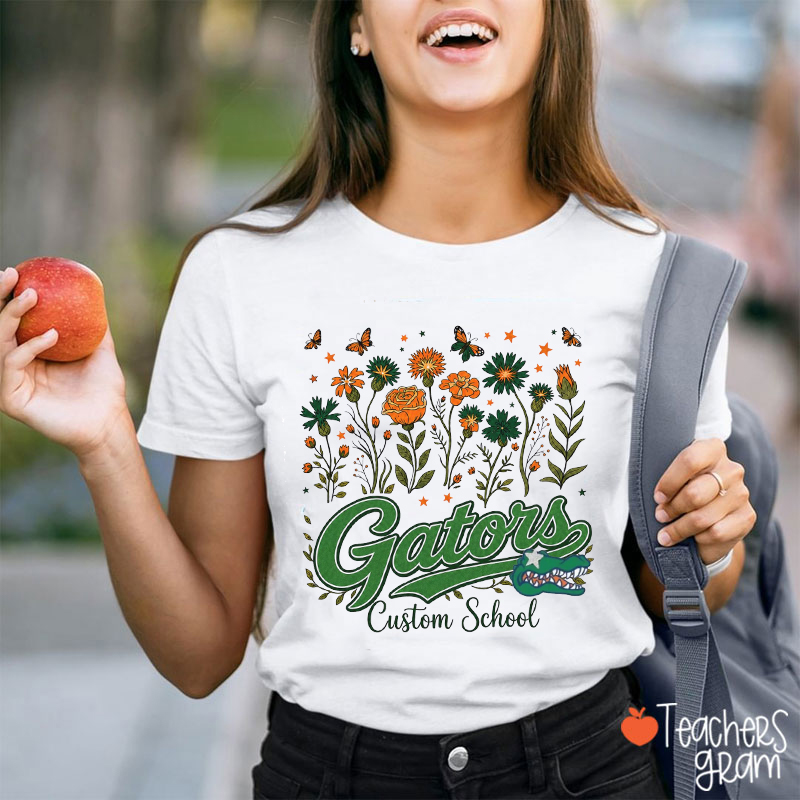 Personalized Mascot Wildflower Script Teacher T-Shirt