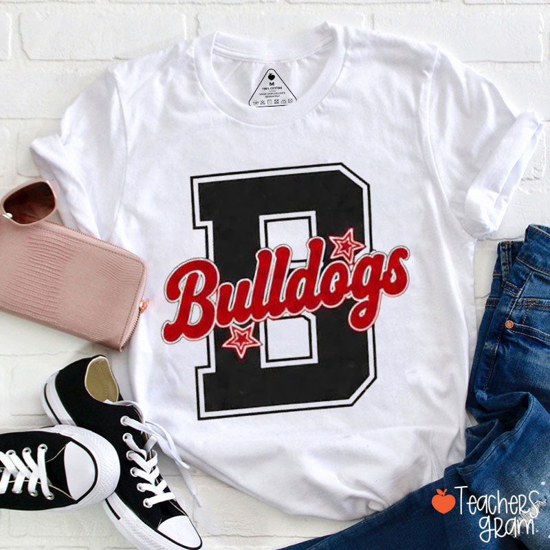 Personalized Mascot Preppy Whimsy Neon Letter Teacher T-Shirt