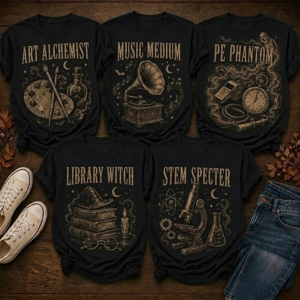 Personalized School Staff Vintage Halloween Vibes Teacher T-Shirt