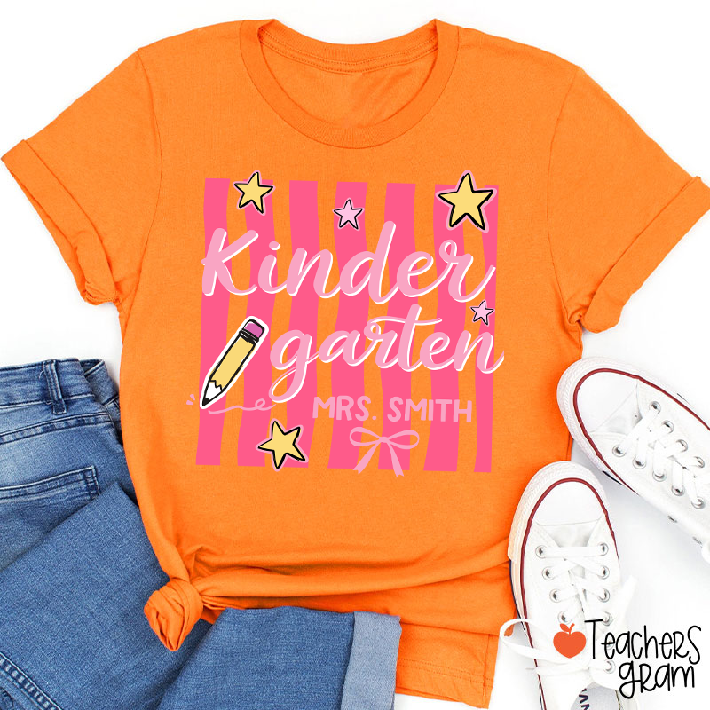 Personalized Grade And Name Stars And Pencil Teacher T-Shirt