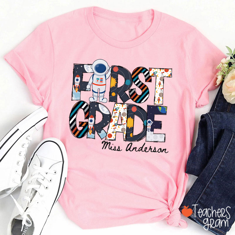 Personalized Grade Name Outer Space Astronaut Teacher T-Shirt