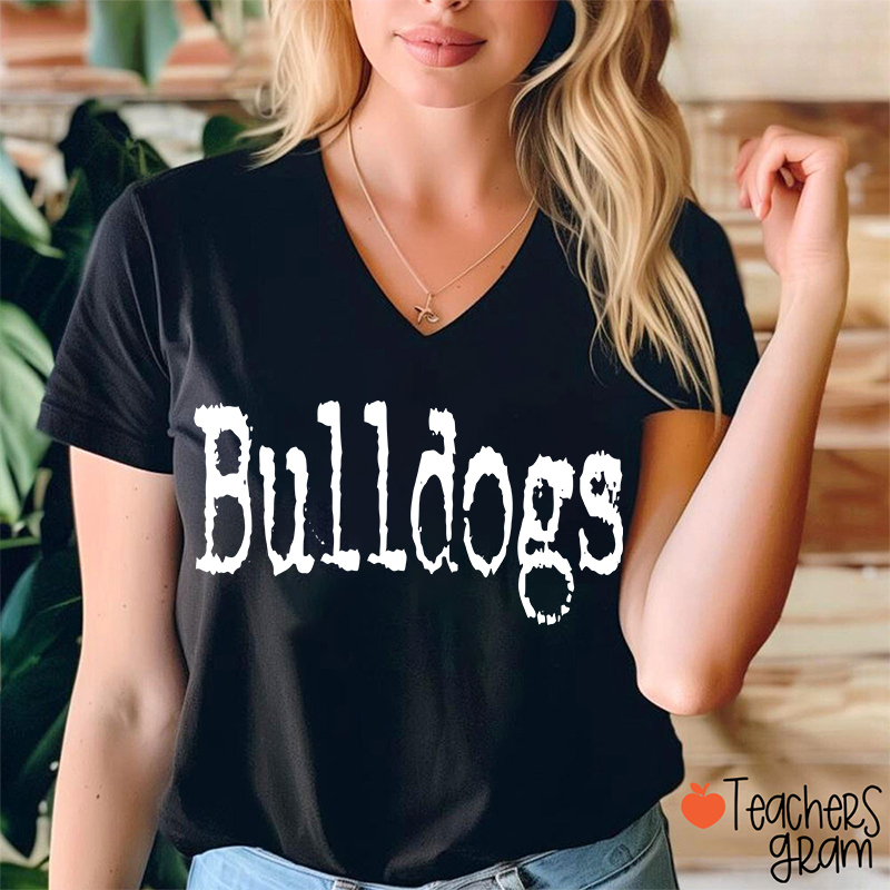 Personalized Mascot Printer Fonts Game Day Teacher Female V-Neck T-Shirt