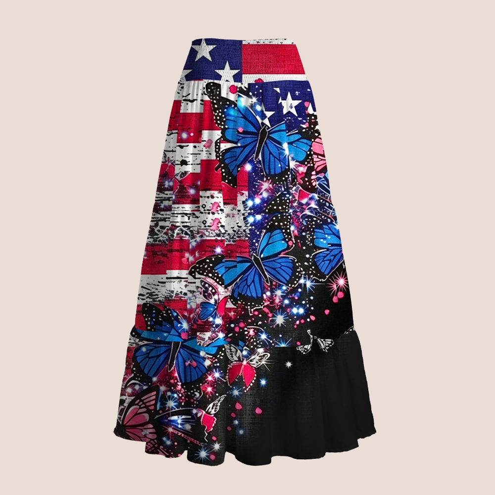 American Flag Blue Butterfly Teacher Tiered Skirt