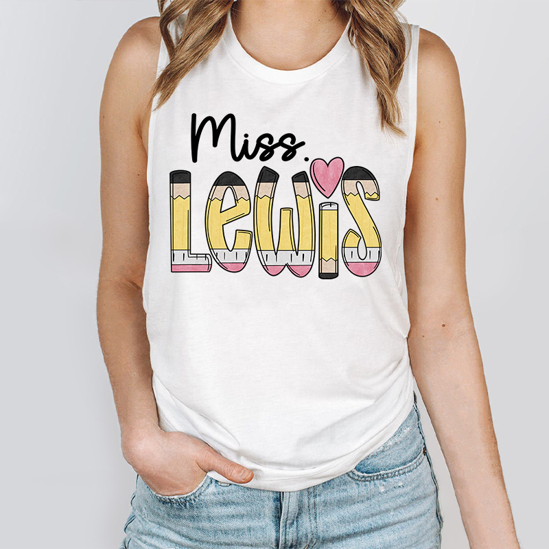 Personalized Pencil Name Teacher Tank Top