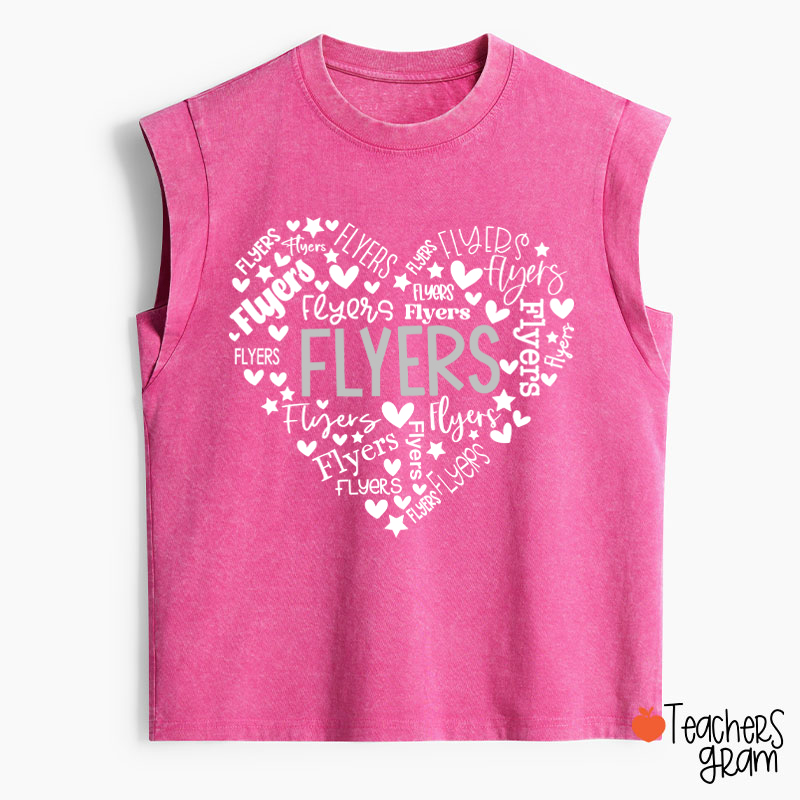 Personalized Mascot Heart Teacher Washed Tank Top