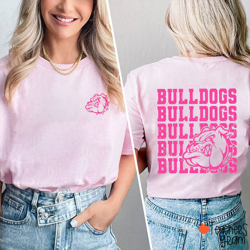 Personalized Mascot Stacking Design Teacher Two Sided T-Shirt