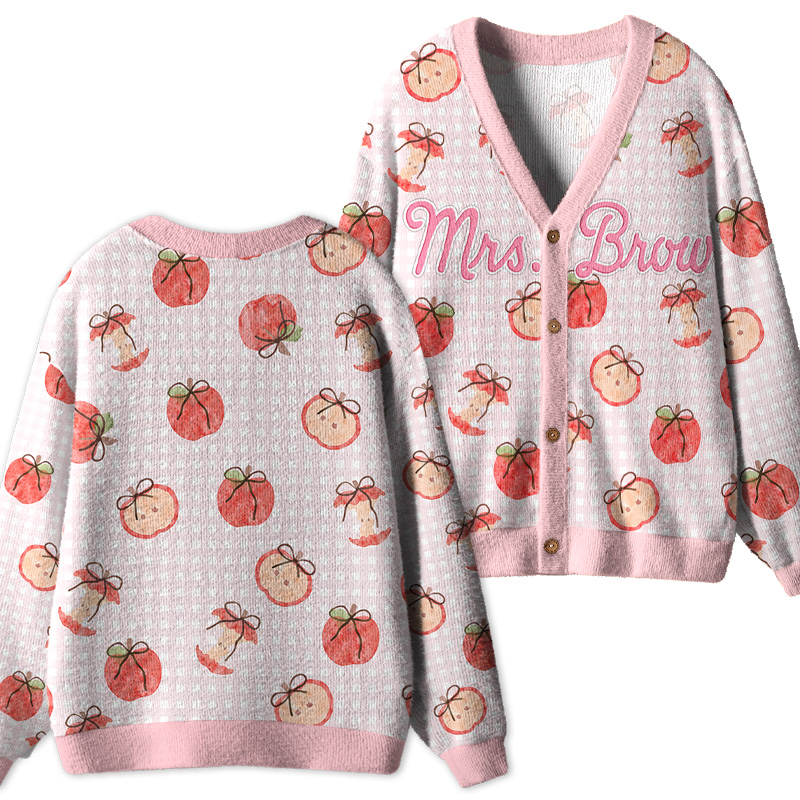 Personalized Name Apple Gingham Teacher Ugly Cardigan Sweaters