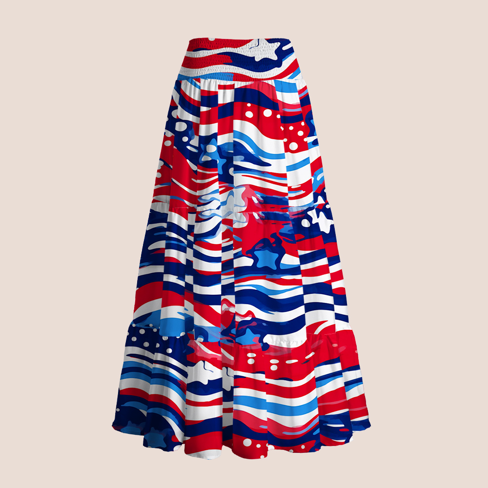 Patriotic Red White Blue Wave Star Teacher Tiered Skirt