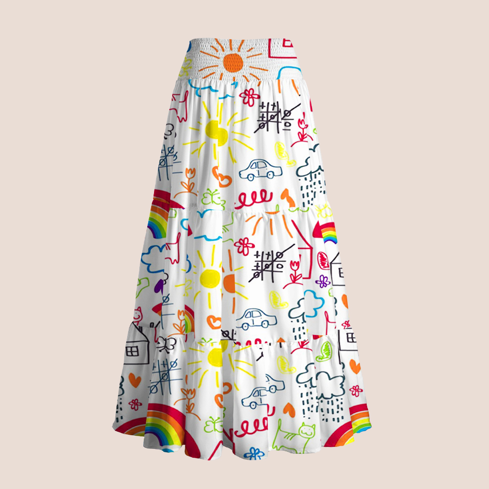 Children Painting Teacher Tiered Skirt