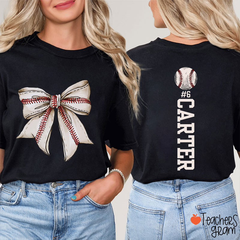 Personalized Sport Bow Game Day Teacher Two Sided T-Shirt