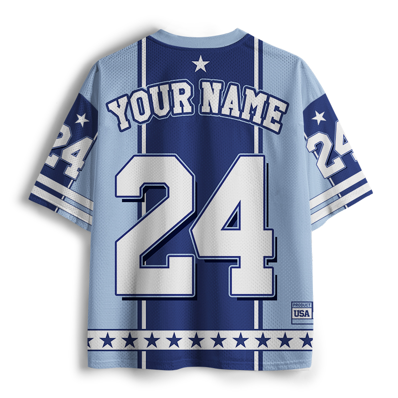 Personalized Name And Number Blue Star Teacher Mesh Jersey