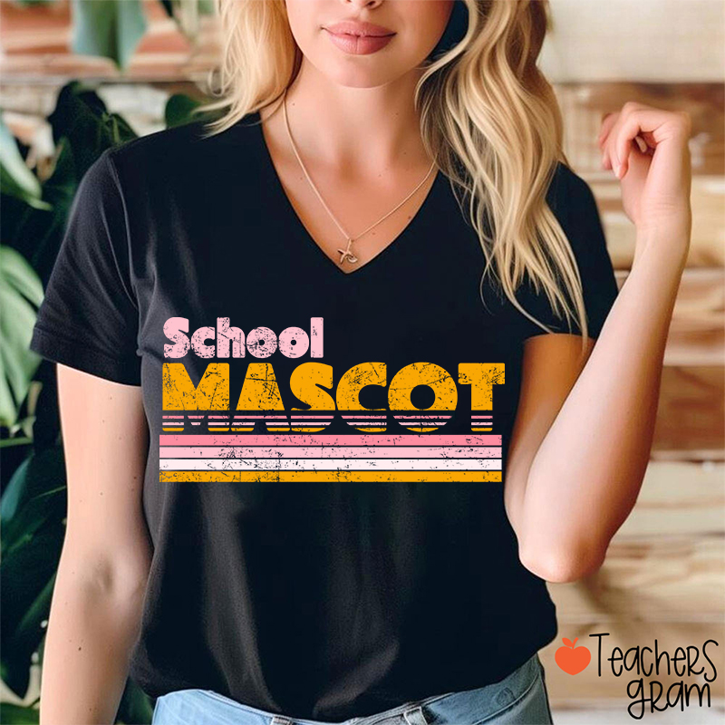 Personalized Mascot And School Name Contrast Color Line Design Teacher Female V-Neck T-Shirt