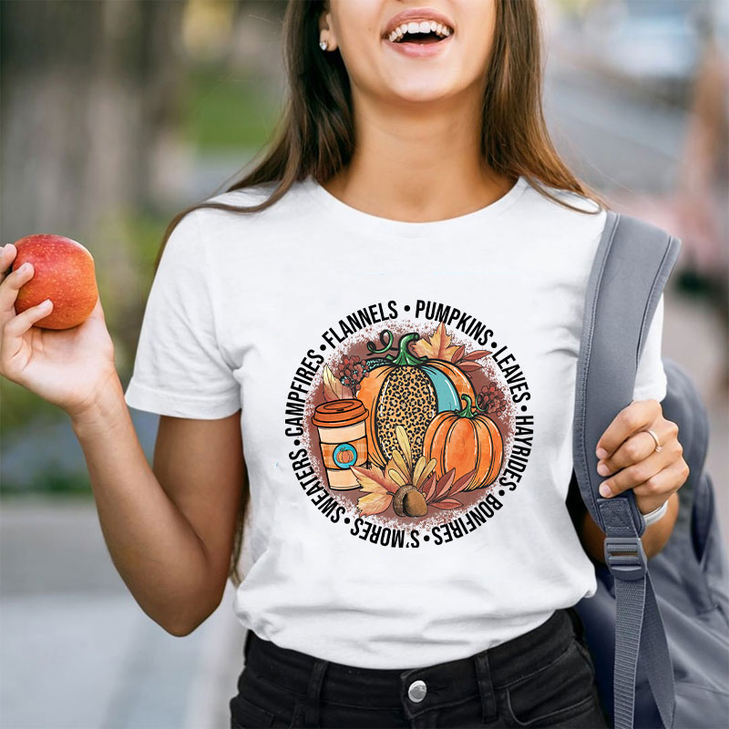 Pumpkin Leaves Hayrides Teacher T-Shirt
