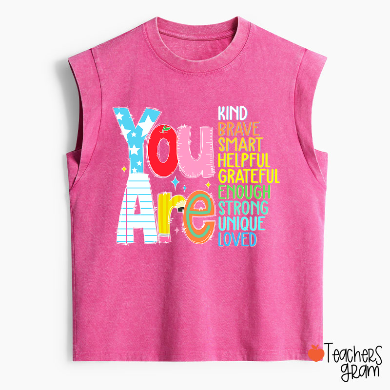 Be Who You Are You Are Enough Teacher Washed Tank Top