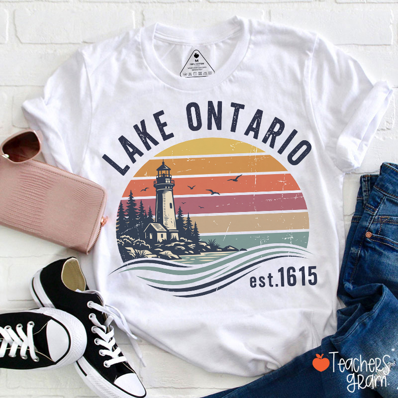 Lake Ontario Retro Lighthouse Teacher T-Shirt