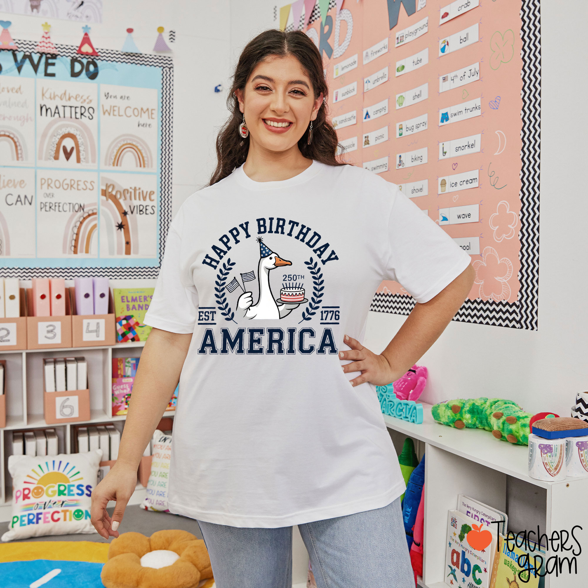 Happy 250th Birthday America Est 1776 Teacher T-Shirt