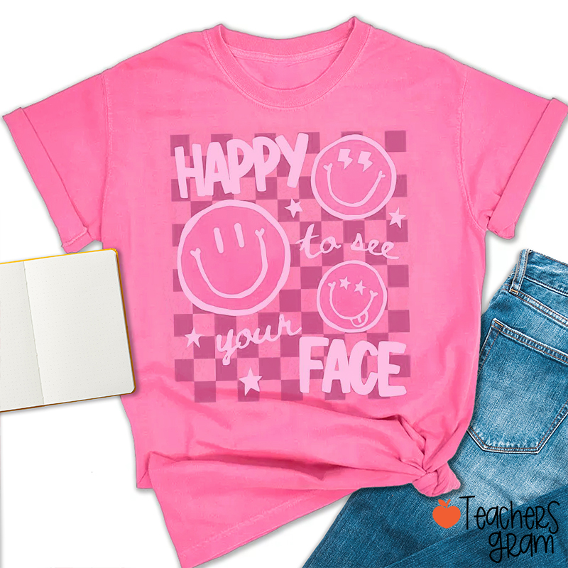 Retro Checkerboard Smile Face Teacher T-Shirt