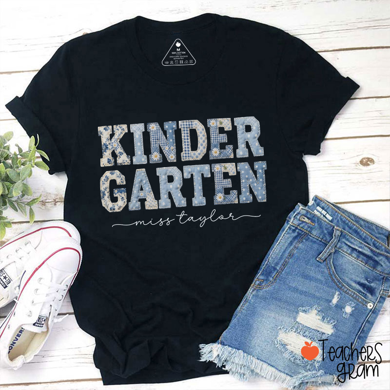 Personalized Grade And Name Faux Patchwork Teacher T-Shirt