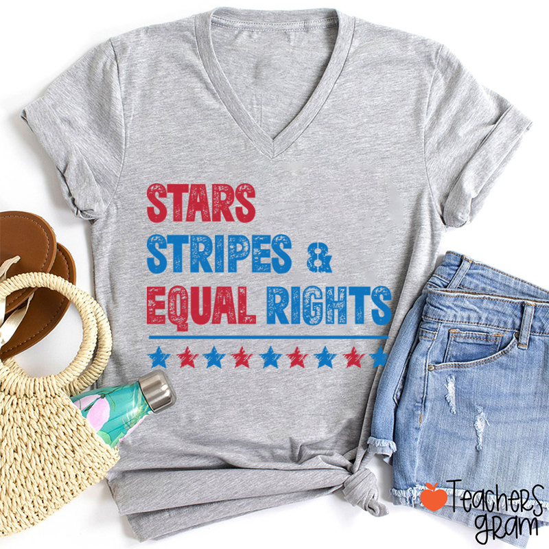 Stars Stripes And Equal Rights Teacher Female V-Neck T-Shirt