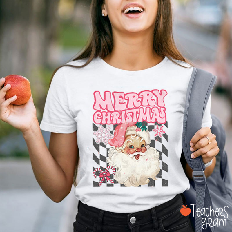 Merry Christmas Pink Santa Teacher T-Shirt