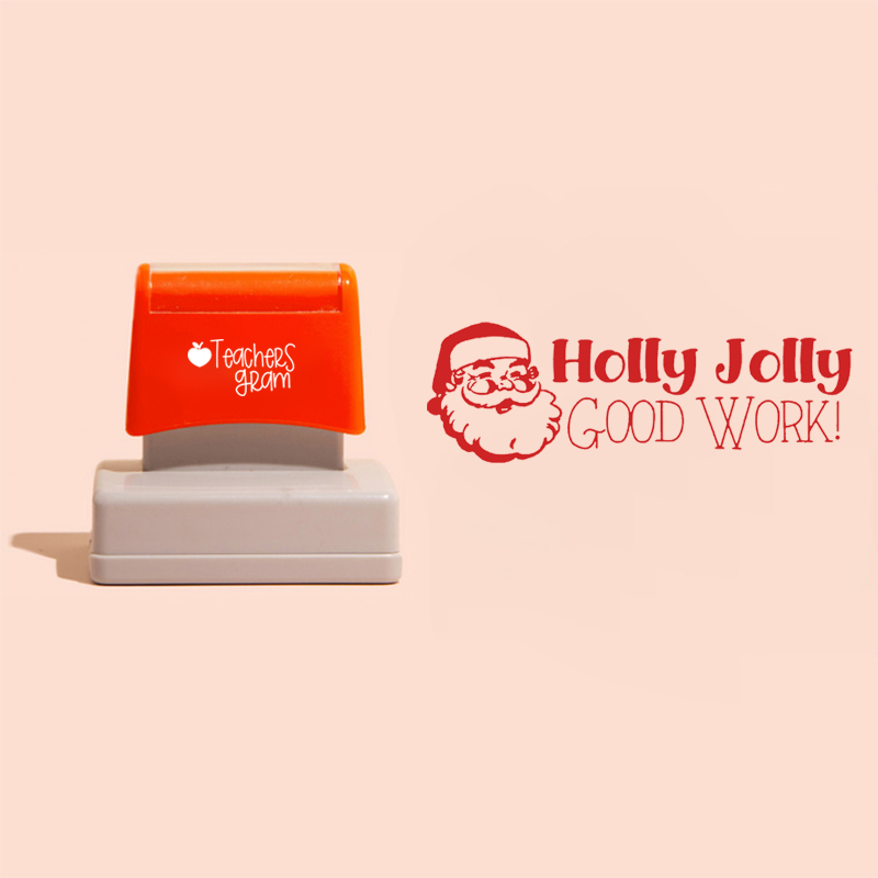 Holly Jolly Good Work Teacher Rectangle Stamp