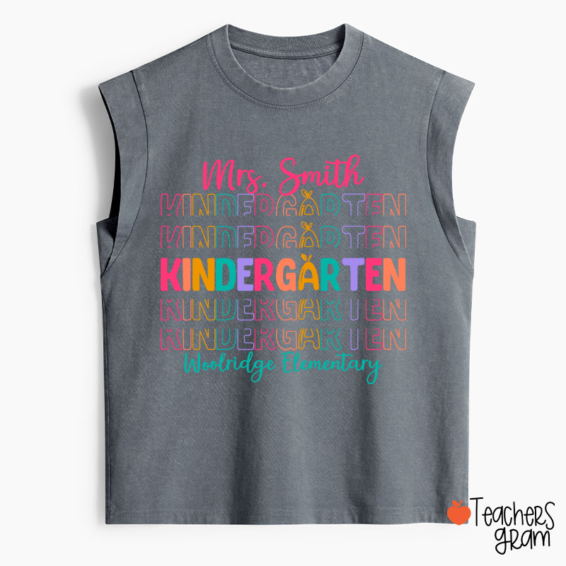 Personalized Colorful Apple Teacher Washed Tank Top