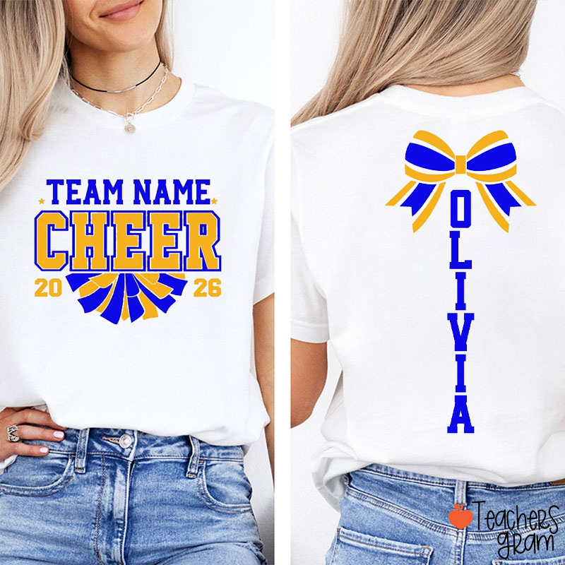 Personalized Team Name Cheer Bow Teacher Two Sided T-Shirt