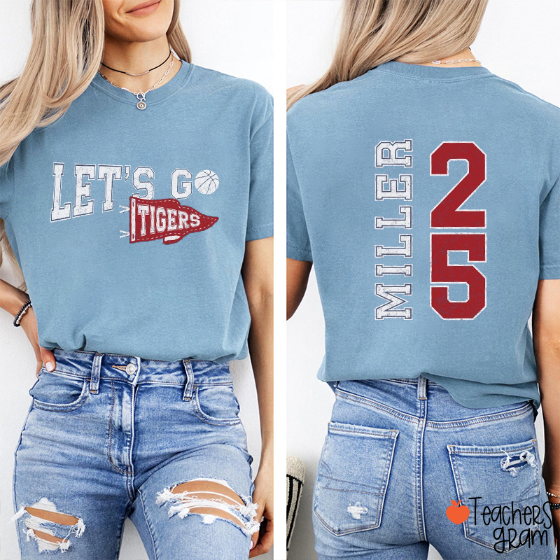 Personalized Mascot Sport Distressed Game Day Number Name Team Teacher Two Sided T-Shir