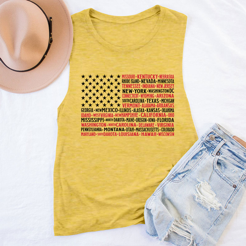 Vintage American Flag 4th Of July Teacher Tank Top